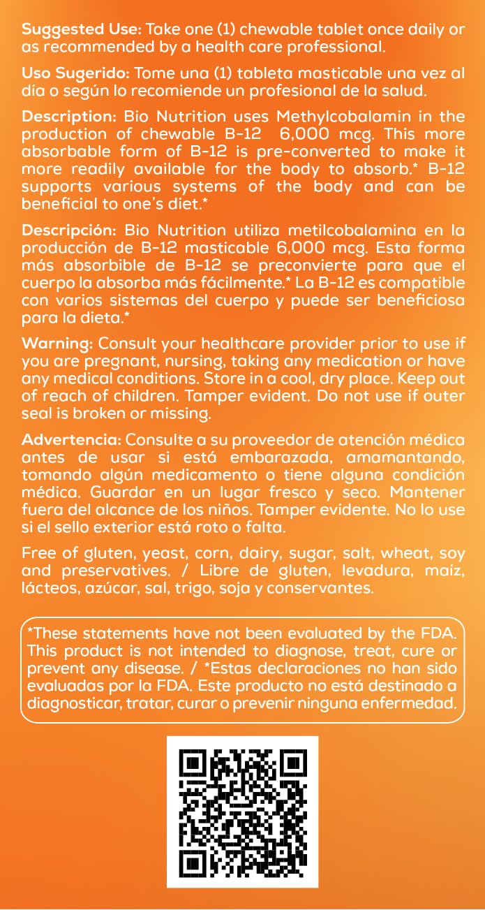 Box and bottle packaging for Bio Nutrition B-12 Sublingual Tablet.
