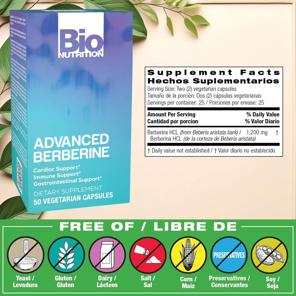 Bio Nutrition Berberine capsules close-up label highlighting vegetarian formula