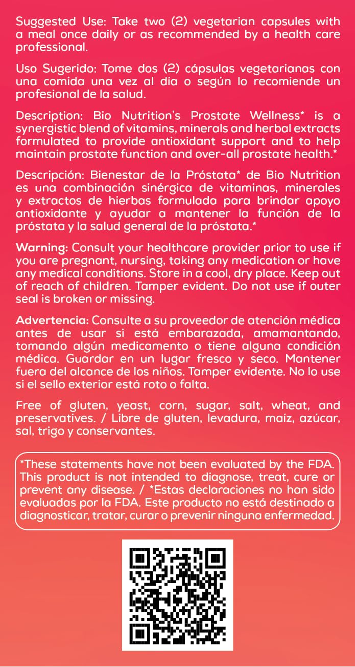 Bio Nutrition Bienestar Prostático cápsulas alineadas para uso diario