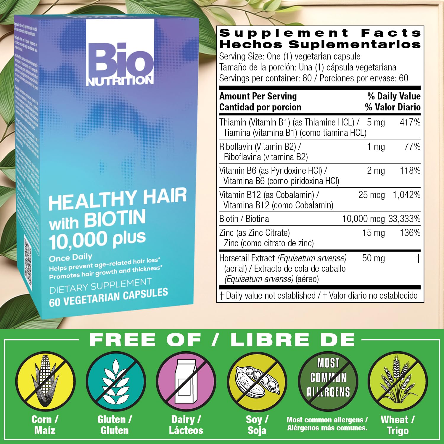 Bio Nutrition Biotin Vegi-Capsules close-up showing plant-based capsules