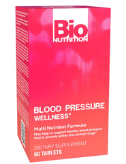 Bio Nutrition Blood Pressure Wellness Tabs bottle displayed for daily support.
