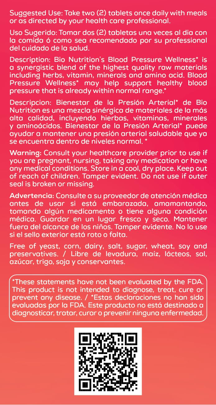 Bio Nutrition Blood Pressure Wellness Tabs bottle on kitchen counter for your daily routine.