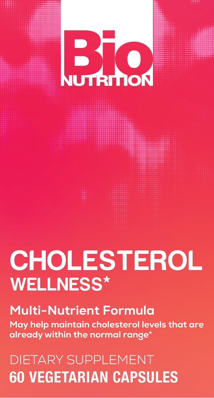 Bio Nutrition Cholesterol Wellness packaging with natural ingredients imagery.