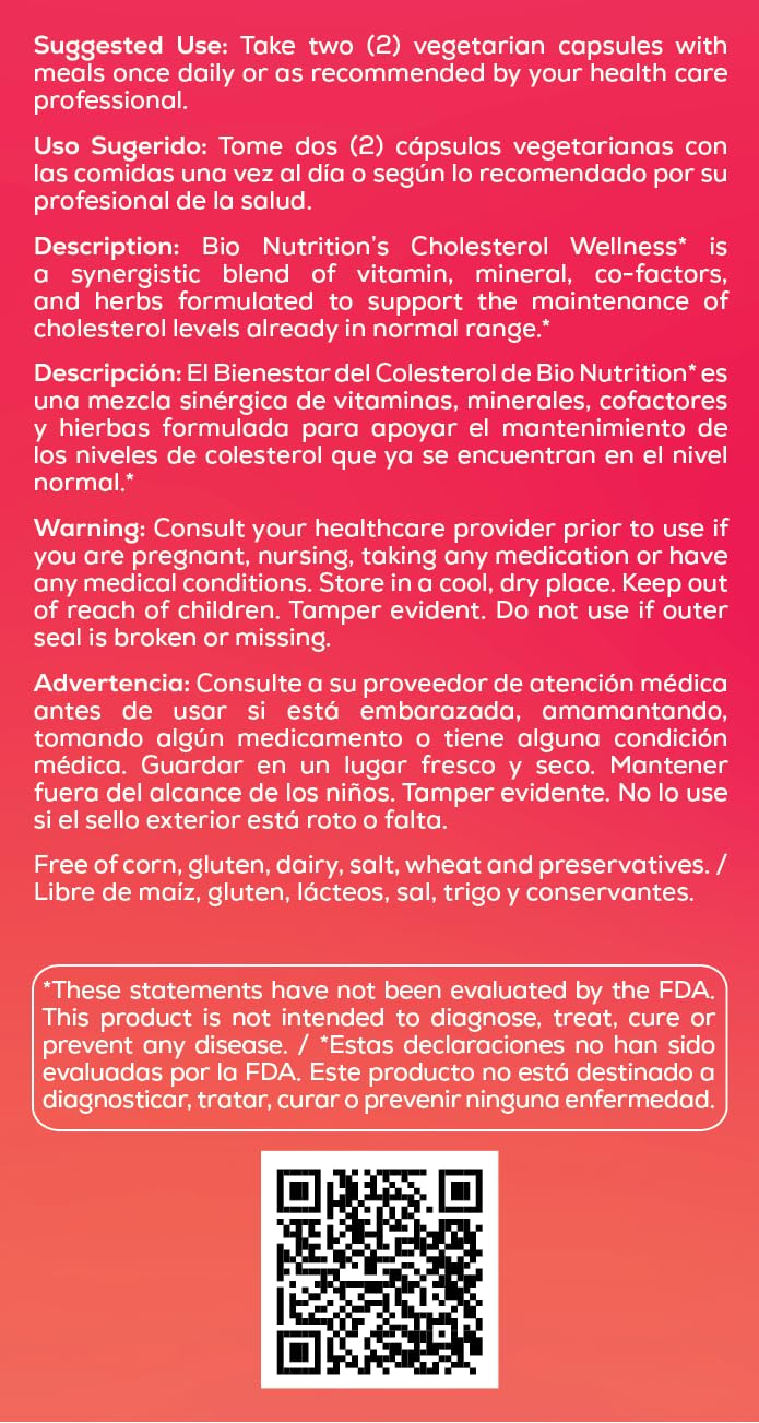 Bio Nutrition Cholesterol Wellness 60-capsule bottle ready for a monthly routine.
