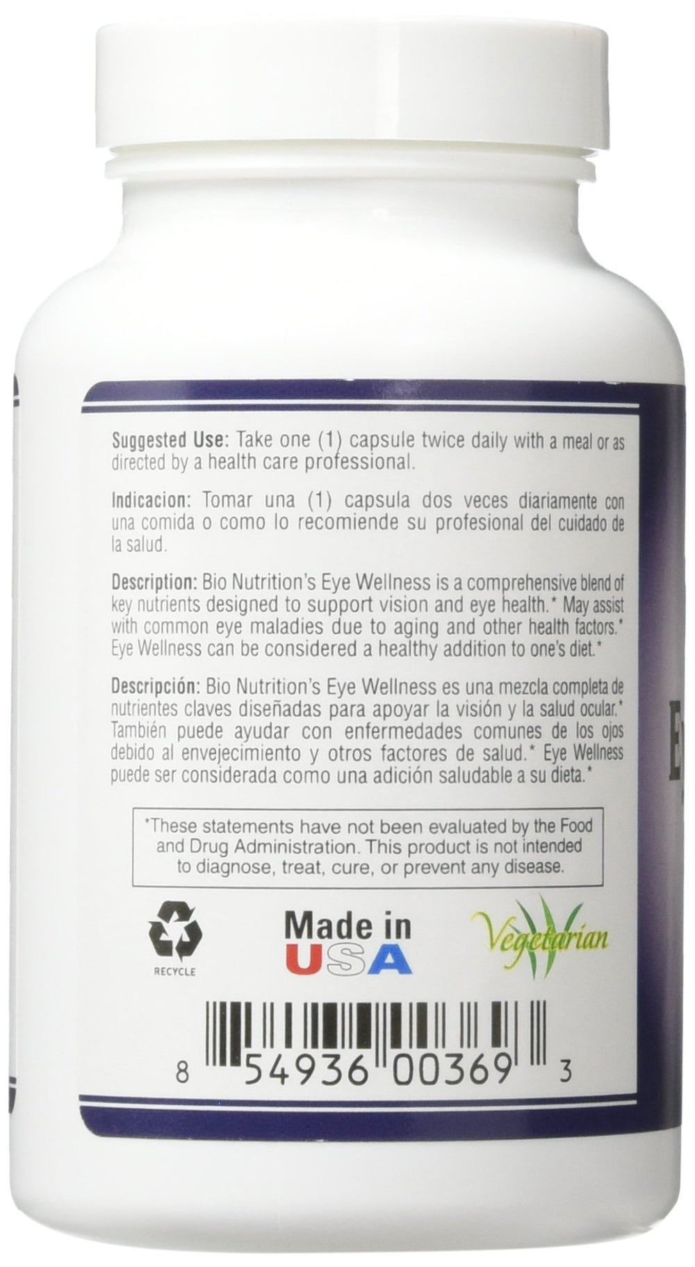 Bio Nutrition Eye Wellness Zeaxanthin bottle — portable vegetarian capsules for daily eye comfort and support.