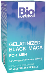 Bio Nutrition Gelatinized Black Maca bottle, supports energy and stamina.