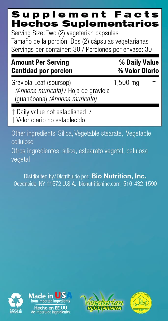 Bio Nutrition Graviola label details highlight ingredient information