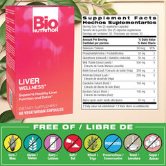 Bio Nutrition Liver Wellness bottle back label highlights detoxification and daily use guidance.