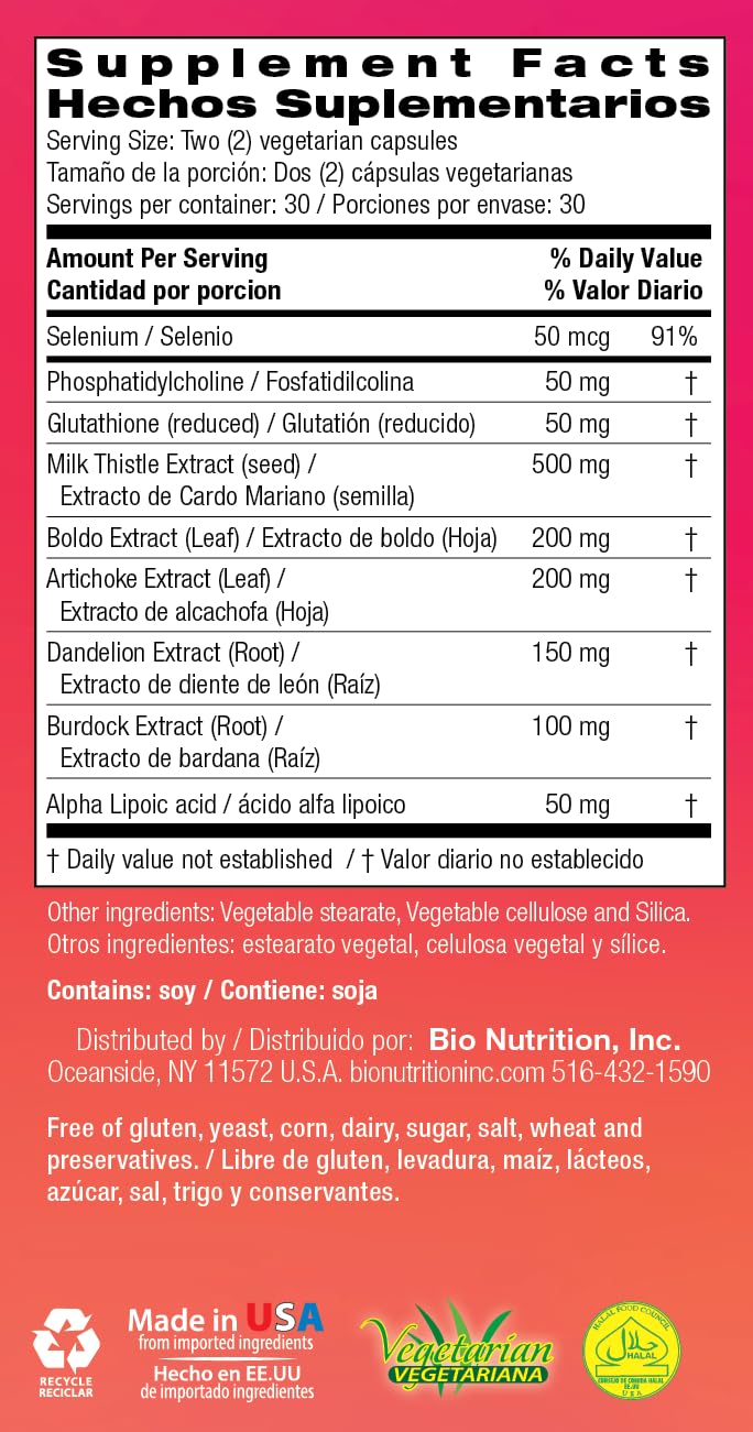 Bio Nutrition Liver Wellness label detail with ingredients and benefits.