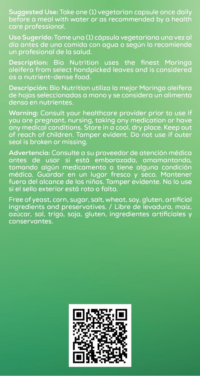 Bio Nutrition Moringa 5000 mg, hojas secas que destacan su origen natural.