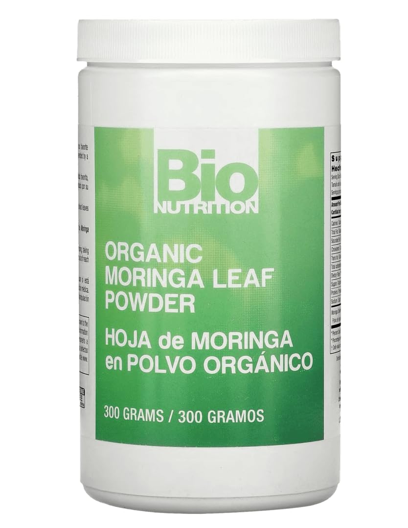 Bio Nutrition Moringa leaf powder bottle for daily smoothies.