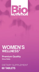 Bio Nutrition Women Wellness Tabs label view, blends of vitamins and plant-based ingredients
