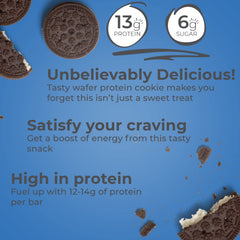 BIO NUTRITIONAL Power Crunch Cookies & Cream bar in individual wrapper, portable snack.