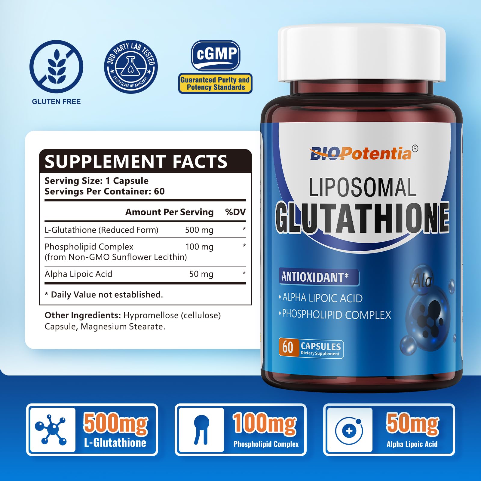 BIO POTENTIA glutathione capsule closeup highlighting easy daily use