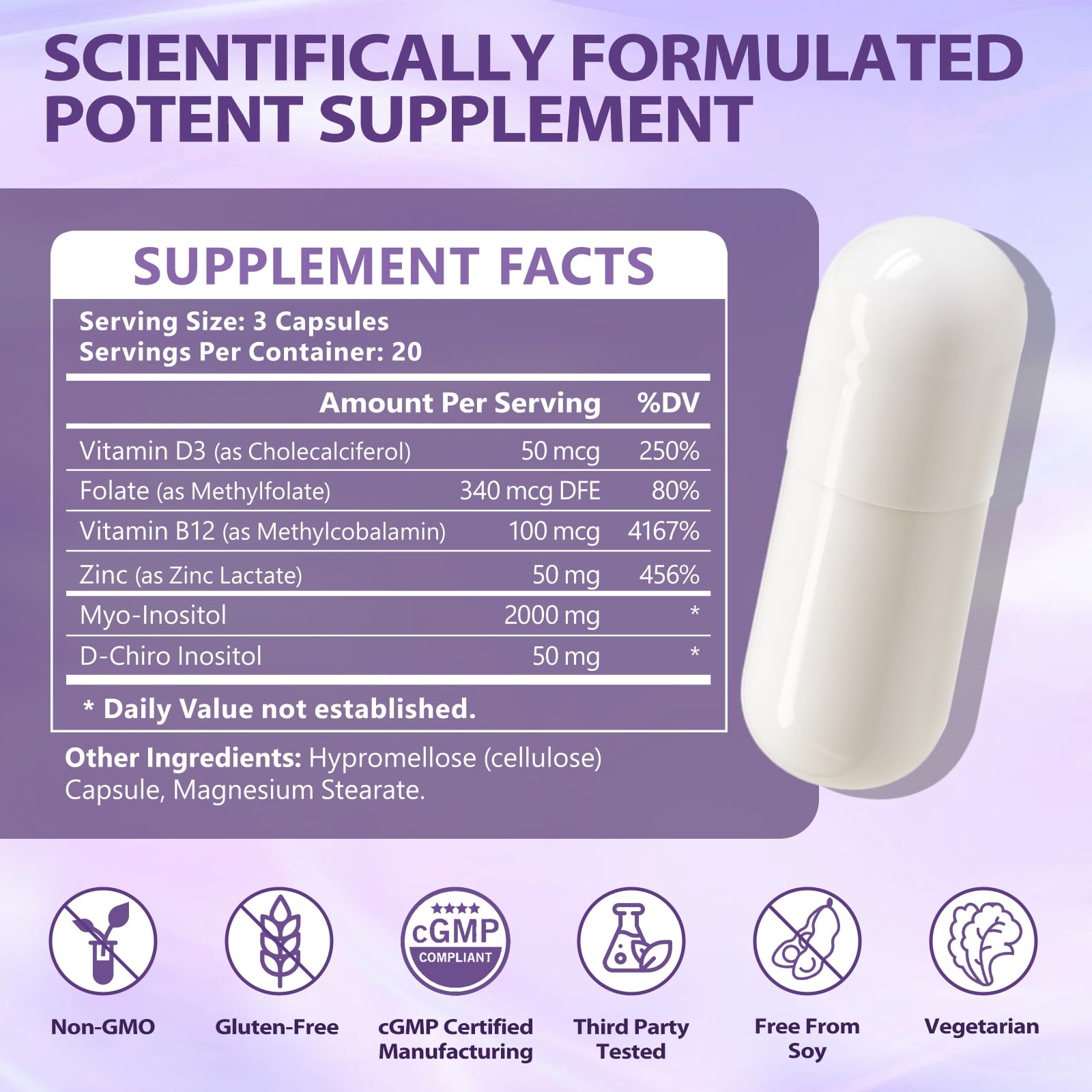 BIO POTENTIA capsules closeup highlights MYO-INO and DCI blend for ovarian health.
