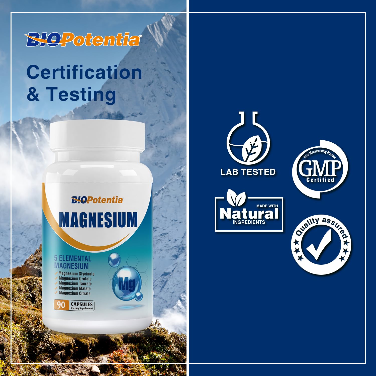 BIO POTENTIA Magnesium capsules with B6 for calmer evenings.