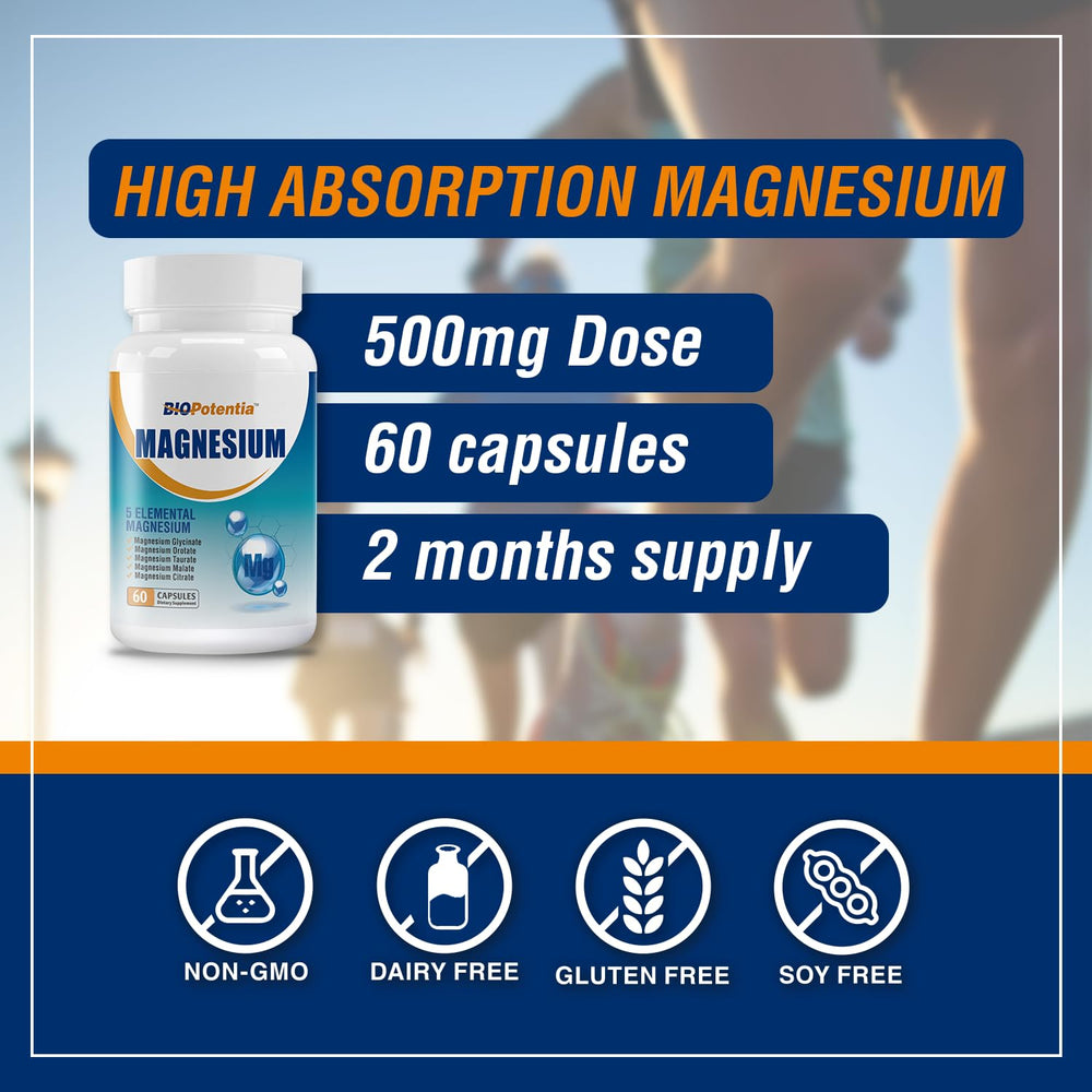 BIO POTENTIA Magnesium Complex bottle cap angled view suggests daily intake.