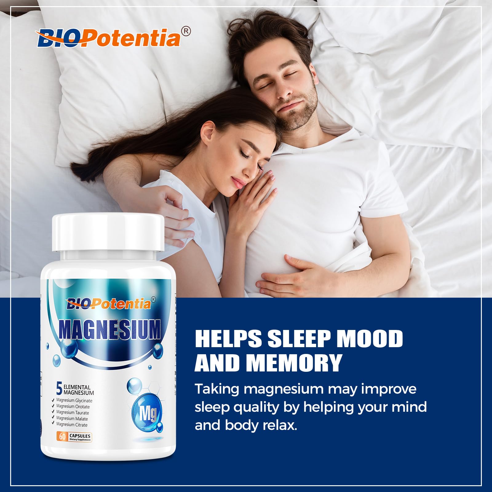BIO POTENTIA Magnesium Complex ready-to-take daily usage scene with glass of water.