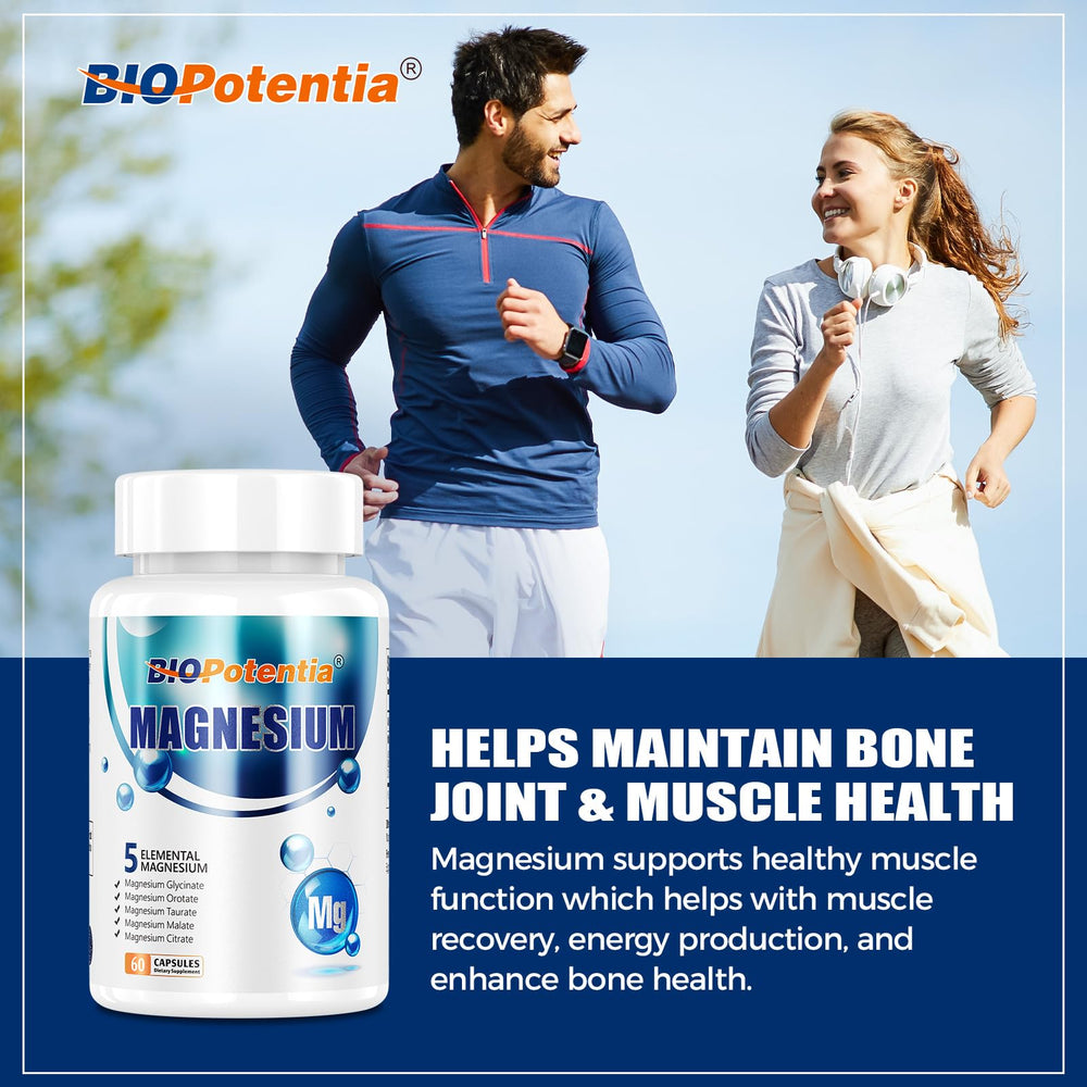 BIO POTENTIA Magnesium Complex vegan gluten-free mark on packaging.
