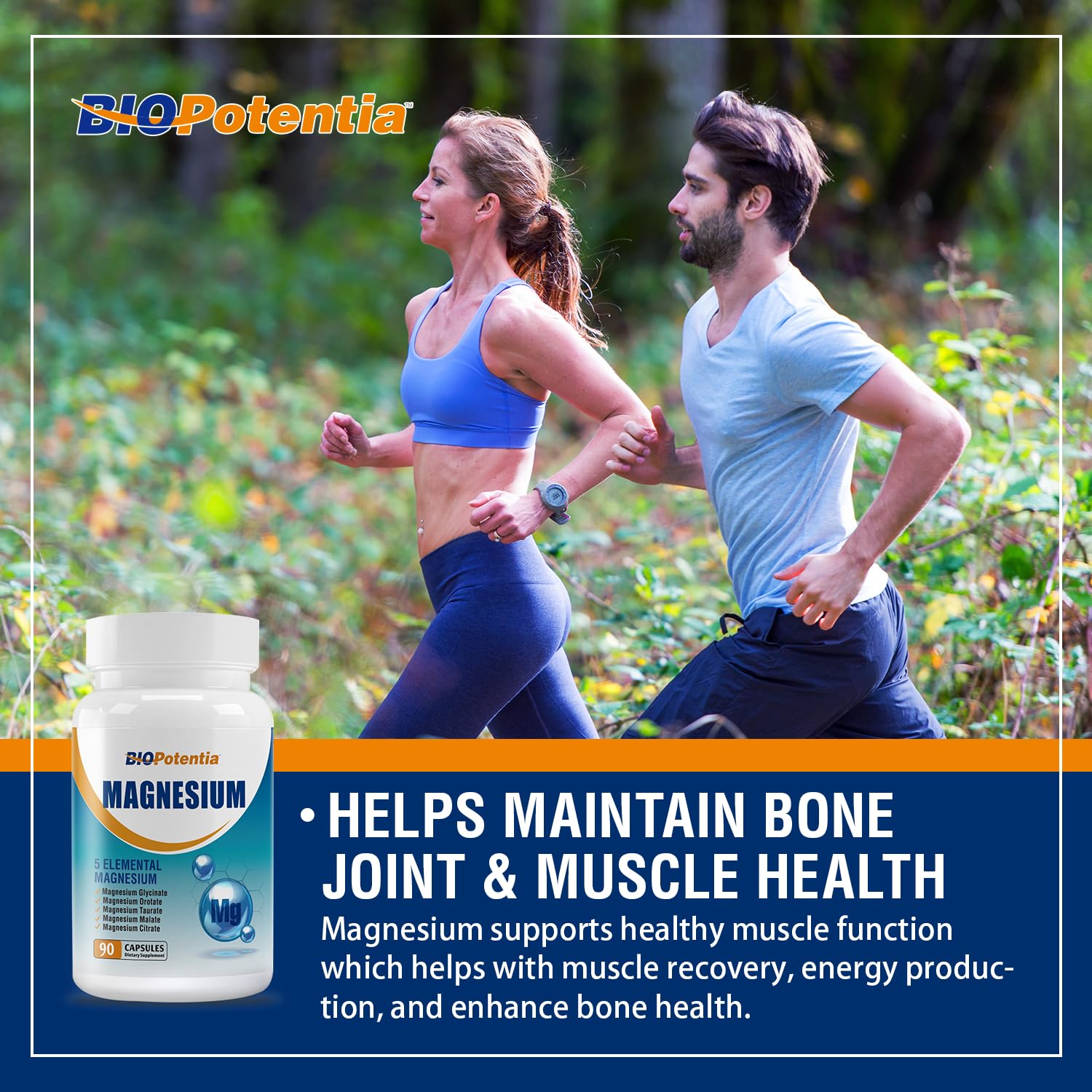 BIO POTENTIA Magnesium malate capsule emphasizing workout recovery.