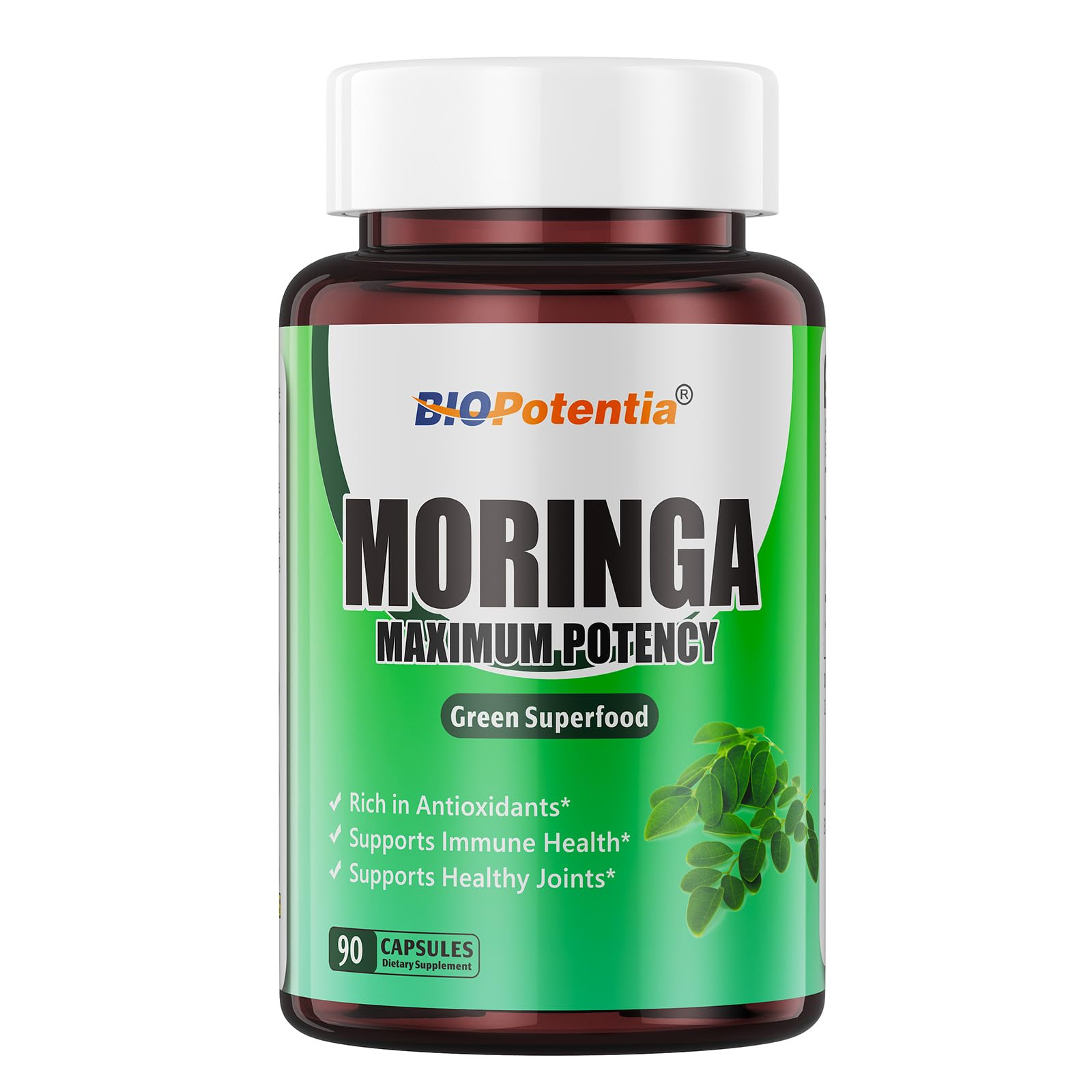 BIO POTENTIA Moringa capsules bottle close-up for daily energy support