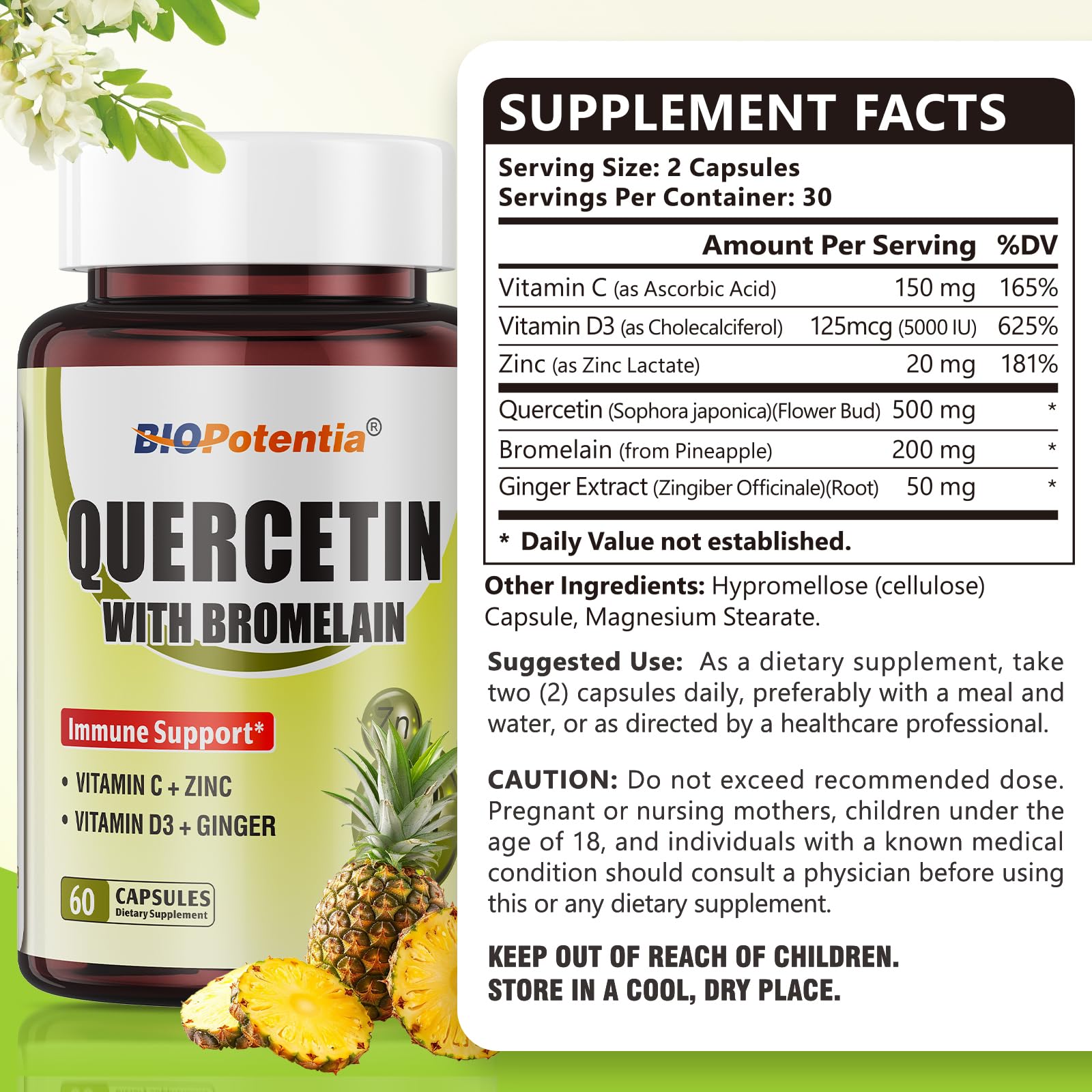 BIO POTENTIA Quercetin with Bromelain bottle front showing daily wellness focus