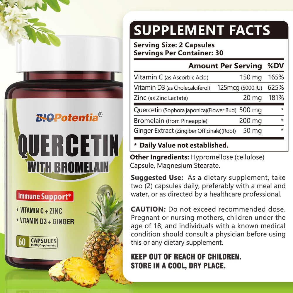 BIO POTENTIA Quercetin with Bromelain bottle front showing daily wellness focus