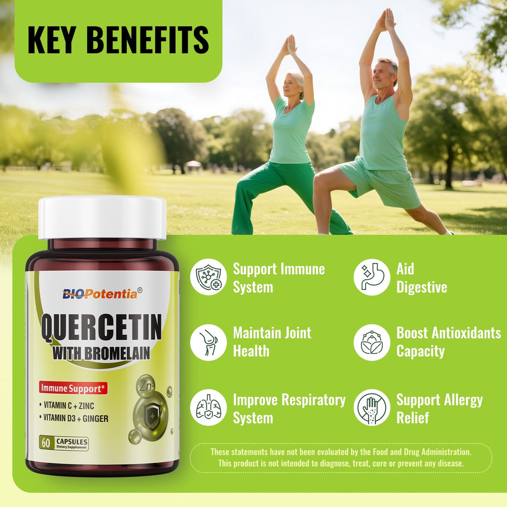 BIO POTENTIA Quercetin with Bromelain capsules inside bottle for easy daily intake