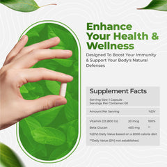 Bio Schwiiz Beta Glucan capsules closeup showing vegan, gluten-free formula