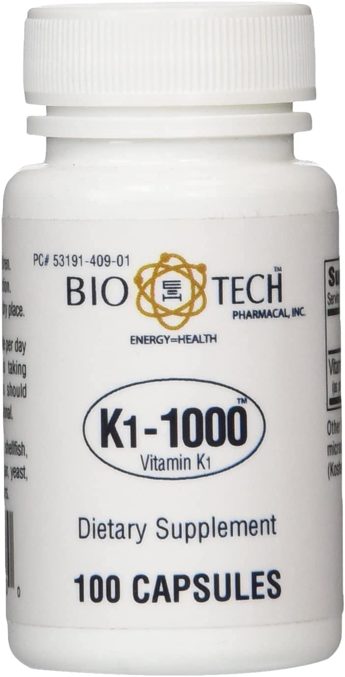 BioTechUSA K1-1000 bottle front with a clear dosage label for daily use.