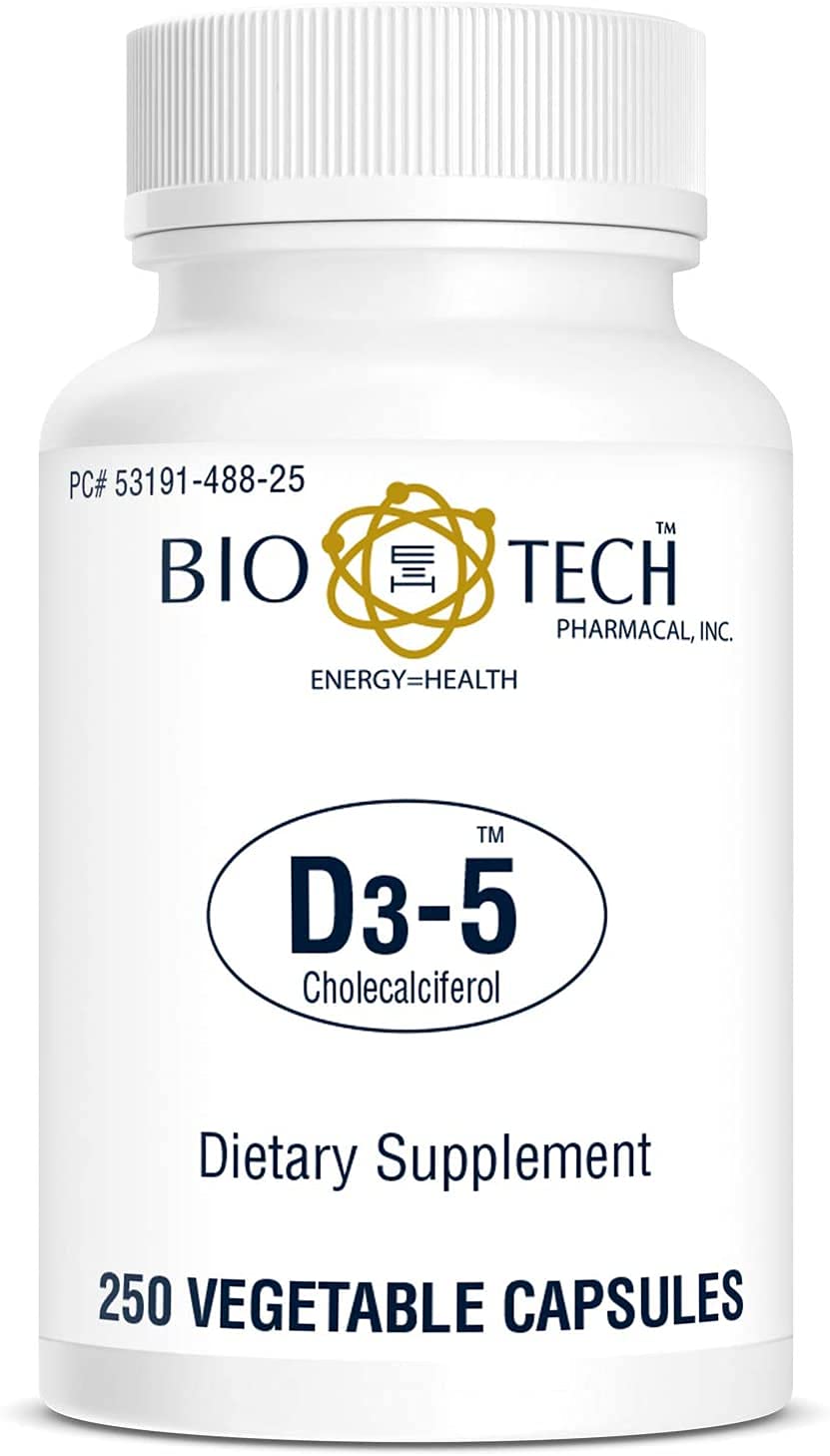 Bio-Tech Pharmacal Vitamin D3 label shows dosage and potency details.