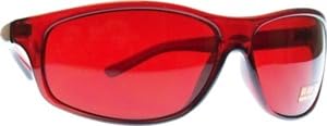 Generic Bio Waves red lens glasses for mood balance and UV protection during daily activities.