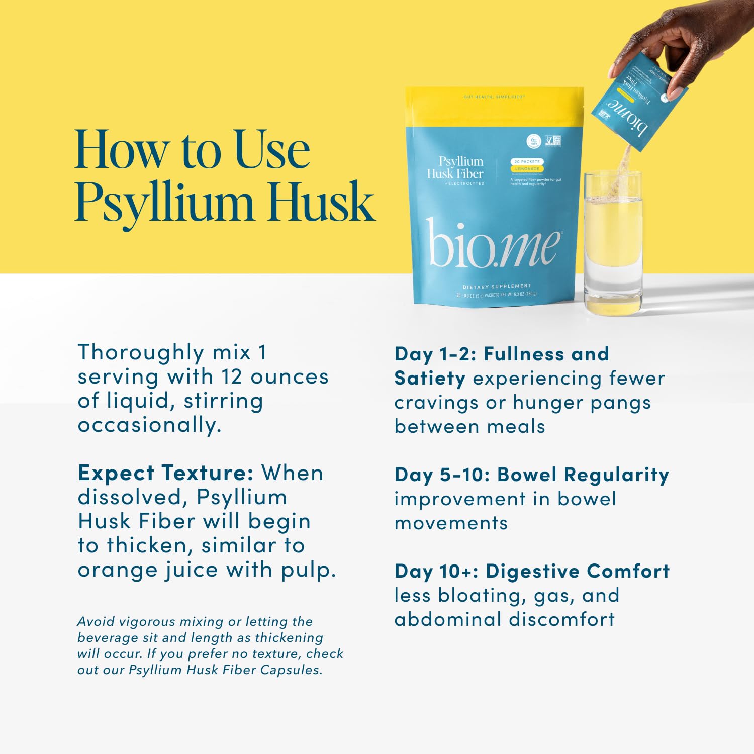 Bio.me Psyllium Husk Fiber third-party tested badge on packaging