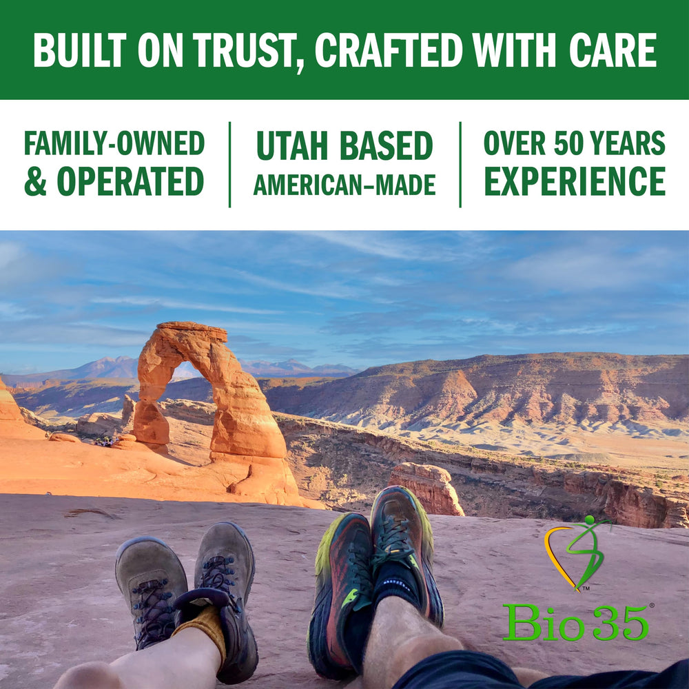 Bio-35 USA-made, family-owned label communicates trusted care.