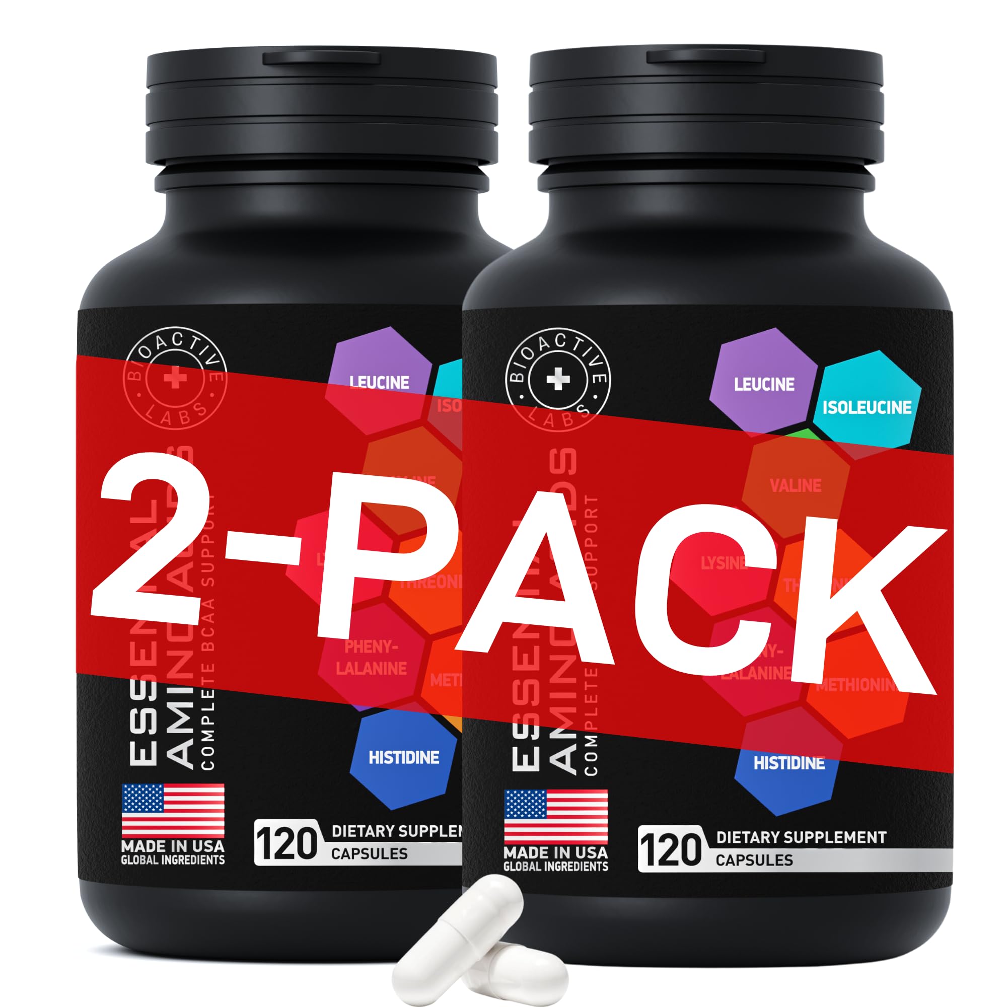 BIOACTIVE LABS Essential Amino Acids bottle with capsules for daily recovery.