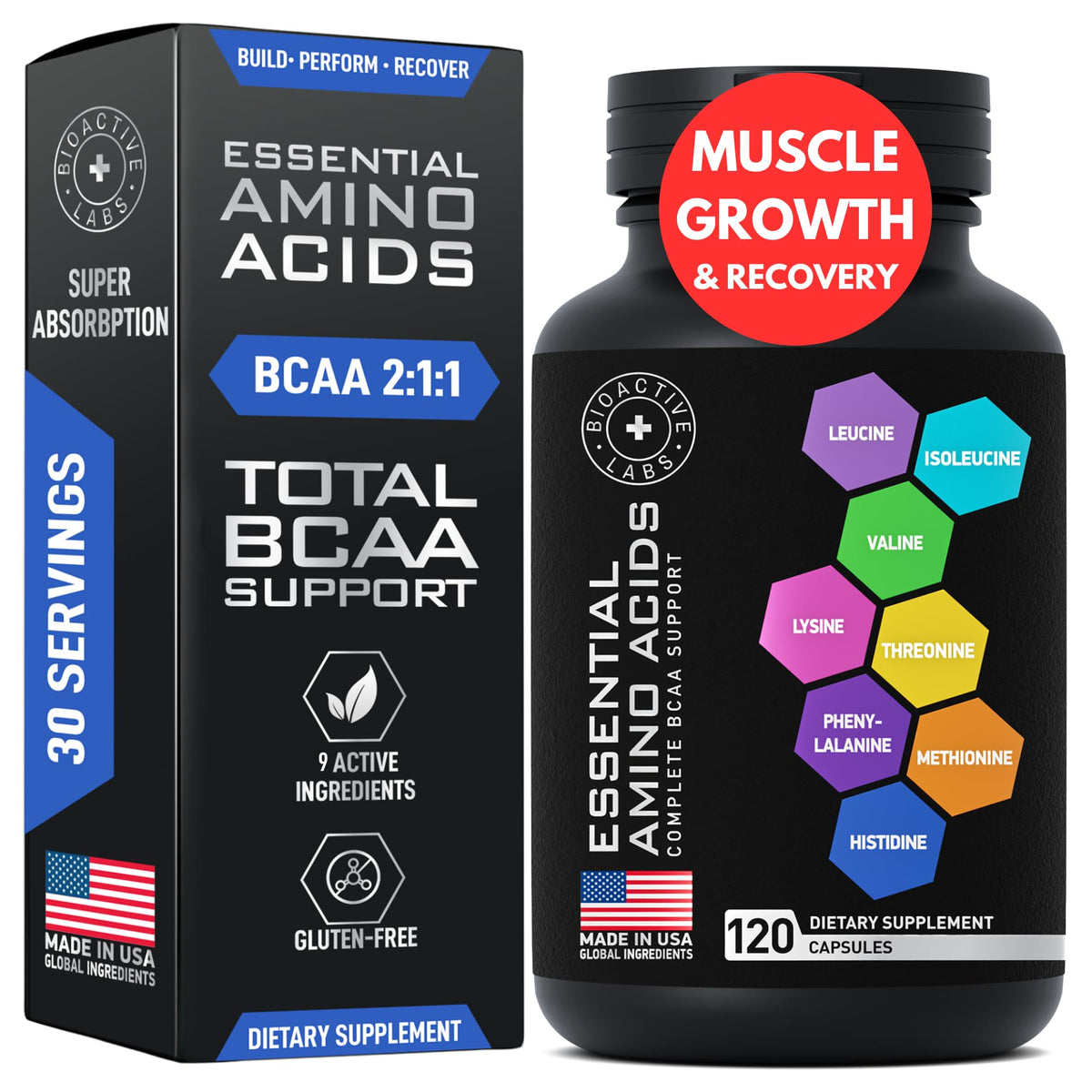 BIOACTIVE LABS Essential Amino Acids bottle for daily workouts and muscle support.