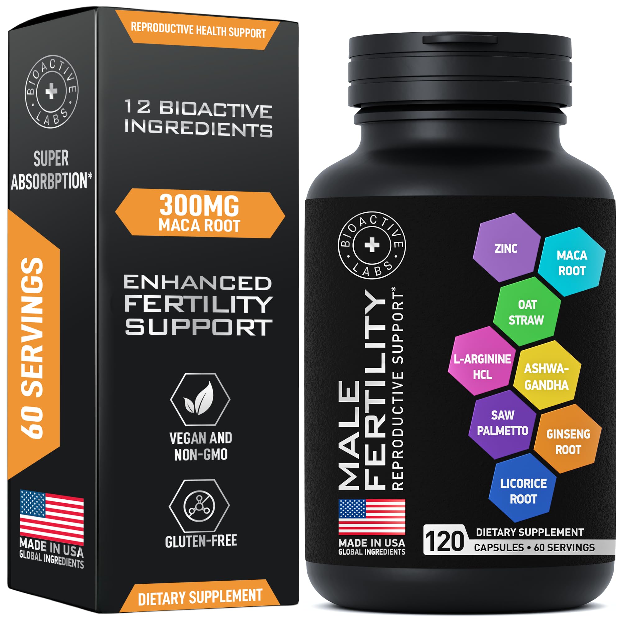 BIOACTIVE LABS Fertility for Men bottle front, daily vitality support while planning pregnancy.