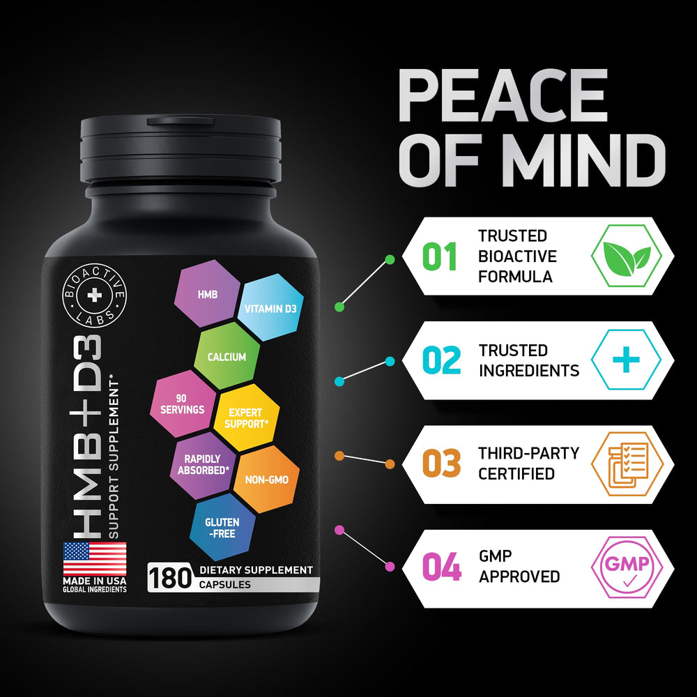 BIOACTIVE LABS HMB-D3 label detail highlights 1,000 mg HMB per serving