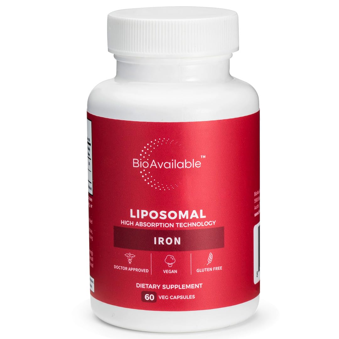 BioAvailable Liposomal Iron bottle and capsules, easy daily use for steady energy.