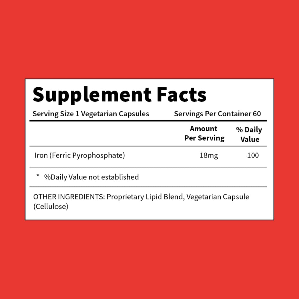 BioAvailable Liposomal Iron vegan gluten-free badge, reassuring label for dietary considerations.