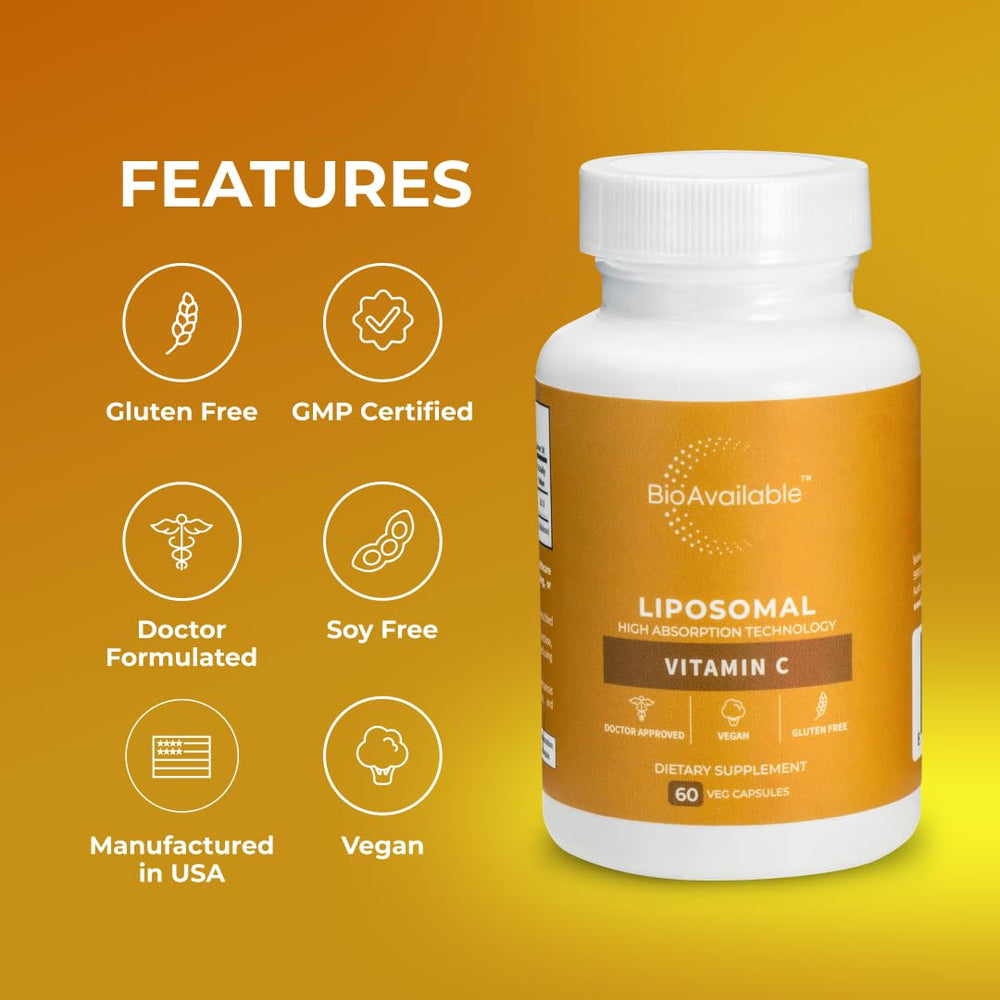 BioAvailable Liposomal Vitamin C bottle with imagery suggesting immune support.