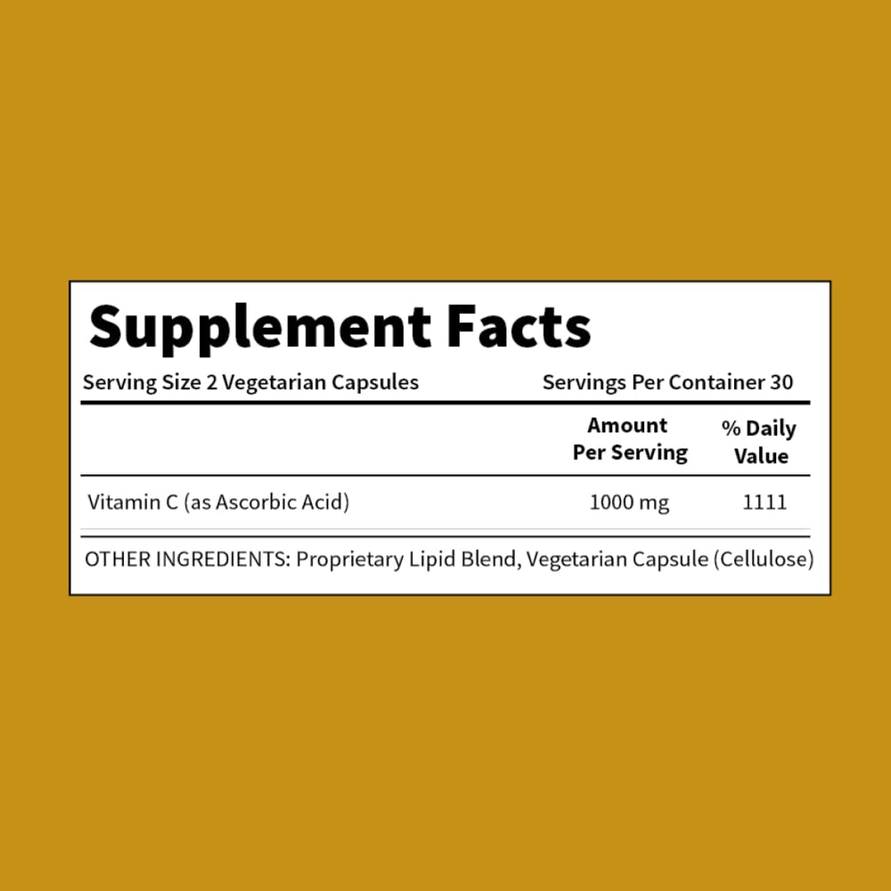 BioAvailable Liposomal Vitamin C label shows vegan and gluten-free badge.