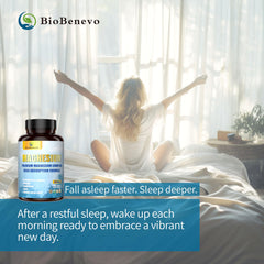 Nightstand scene with BioBenevo promoting a calm, restful evening.