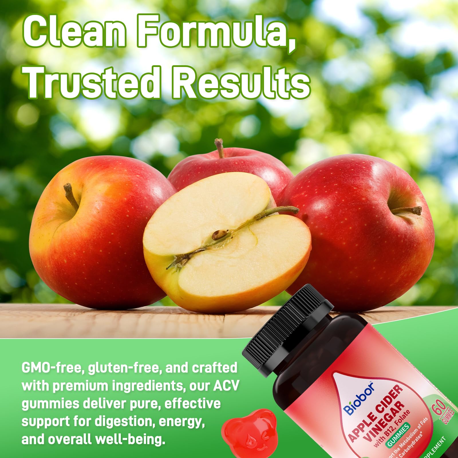 Biobor Apple Cider Vinegar Gummies packaging front communicates accessibility and routine use.