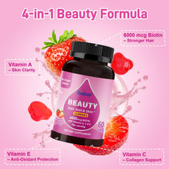 Biobor Beauty Gummies close-up texture and strawberry flavor detail