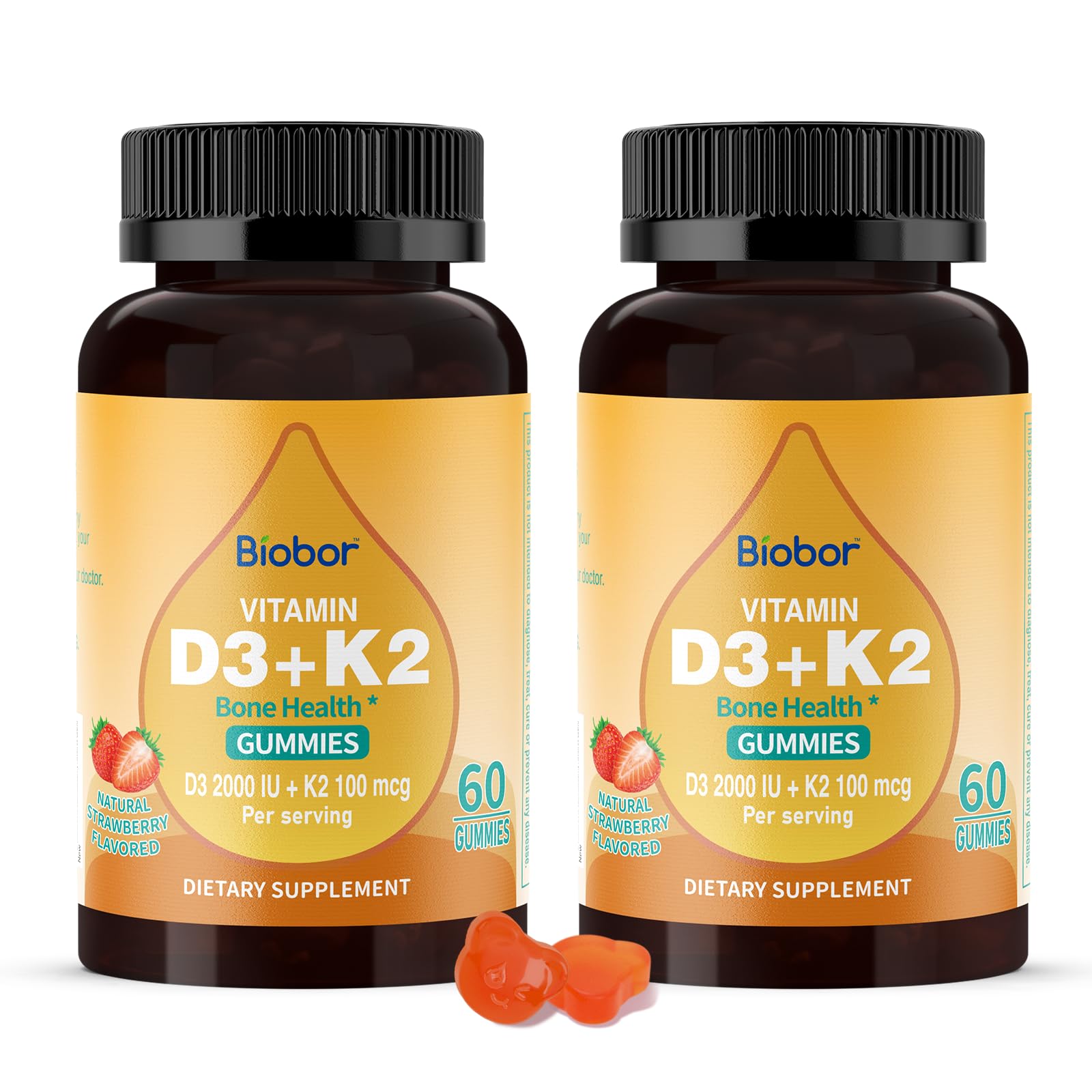 Biobor D3 K2 gummies bottle front showing daily wellness appeal.