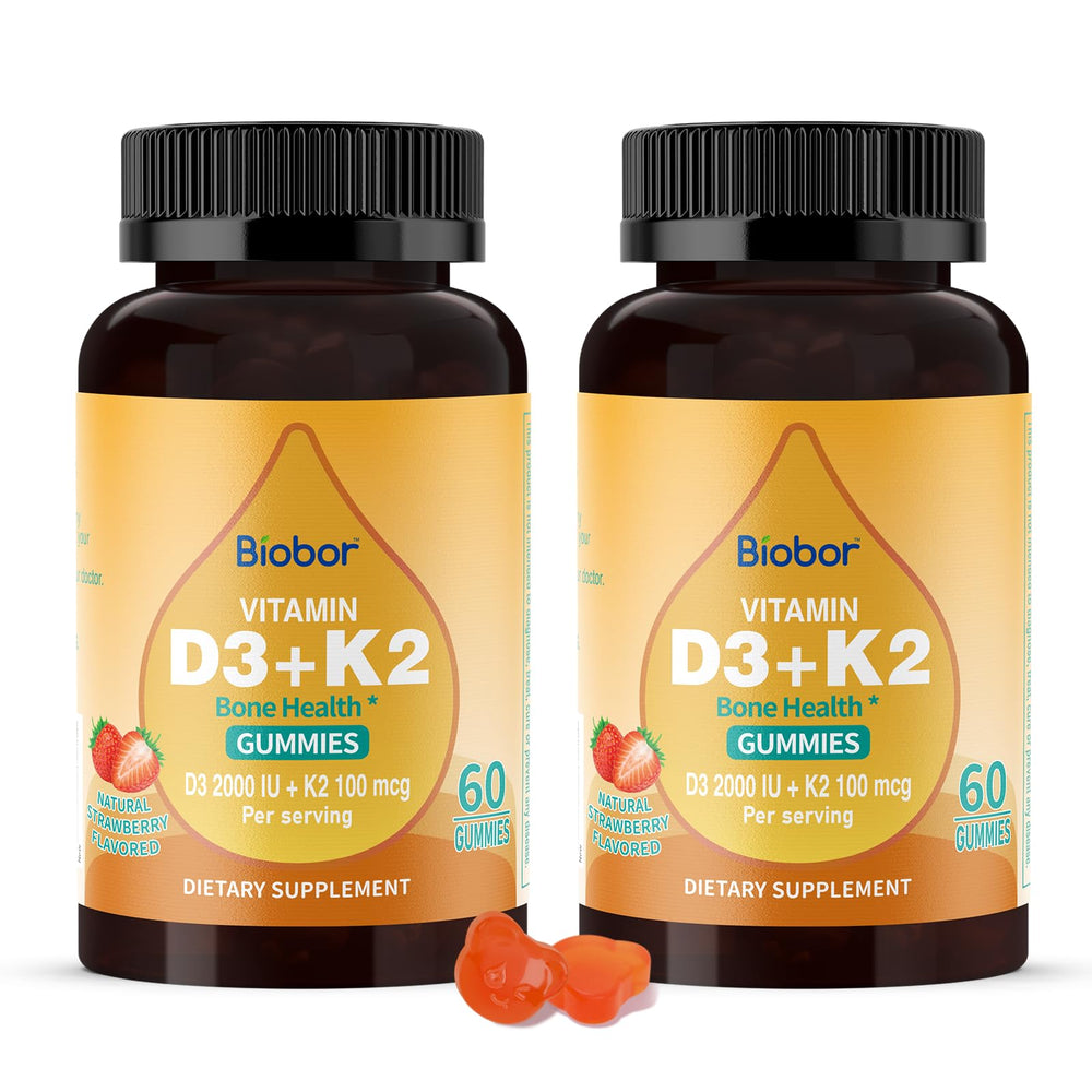 Biobor D3 K2 gummies bottle front showing daily wellness appeal.