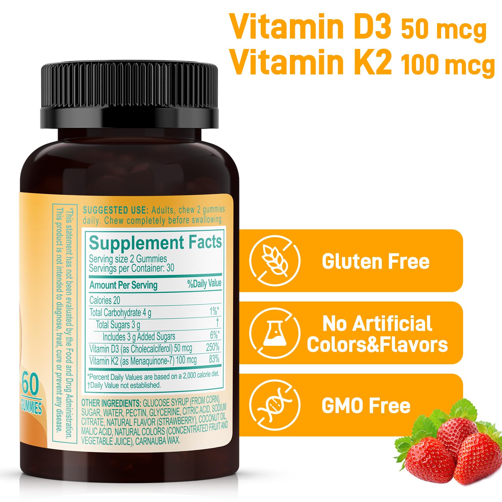 Biobor D3 K2 gummies bottle nutrition panel for ingredient details.