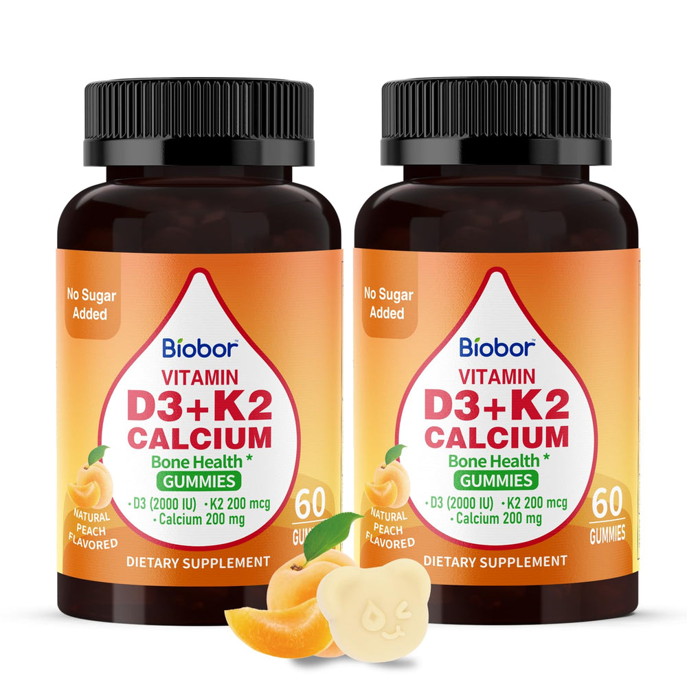 Biobor Vitamin D3 K2 Gummies bottle front highlighting bone health benefits.