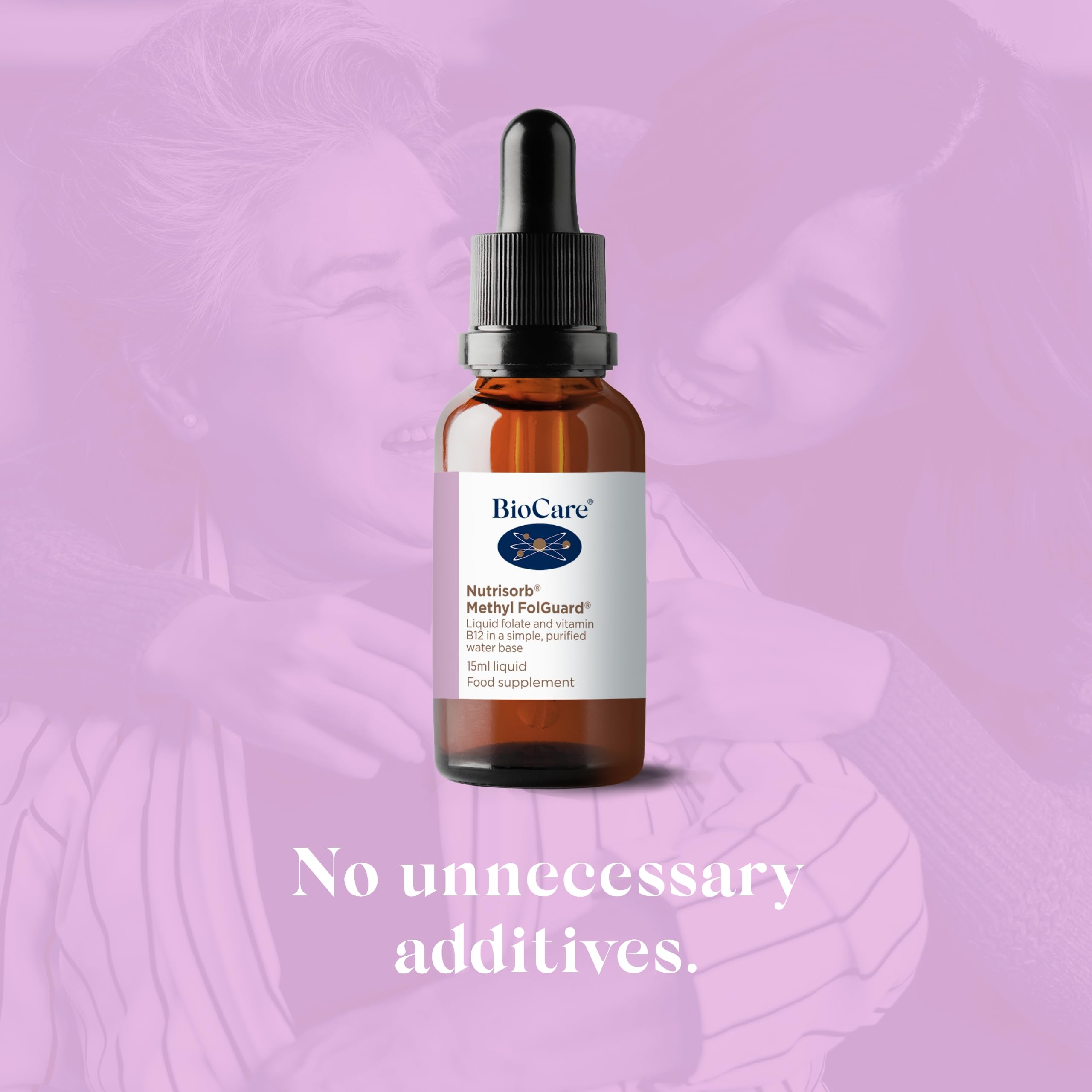Biocare Nutrisorb Methyl Folguard dropper releasing a precise liquid dose